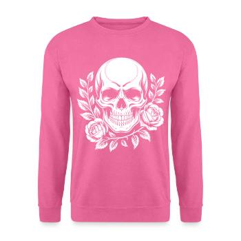 Monochromer Totenkopf mit Rosenzweig - Unisex Pullover - Pink - Vorne