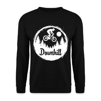 Downhill Mountainbike Abenteuer im Wald - Unisex Pullover - Schwarz - Vorne - Alina (178cm) & Michal (187cm)