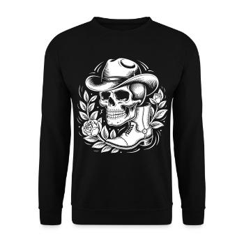 Skeleton cowboy with leaf wreath - Unisex Sweatshirt - black - Front - Alina (178cm) & Michal (187cm)