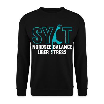 NORDSEE BALANCE ÜBER STRESS Lustiges - Unisex Pullover - Schwarz - Vorne - Alina (178cm) & Michal (187cm)