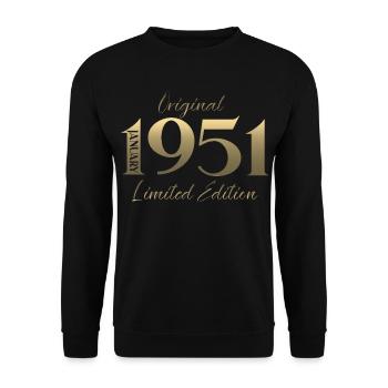 75th Birthday Original January Born 1951 - Unisex Sweatshirt - black - Front - Alina (178cm) & Michal (187cm)