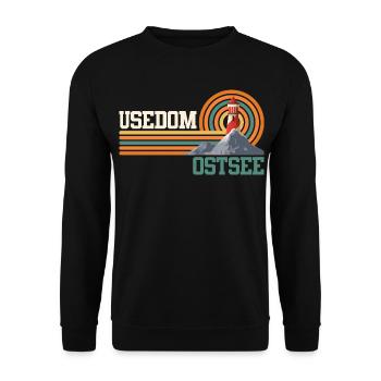 Insel USEDOM OSTSEE Urlaub Leuchtturm Lustig - Unisex Pullover - Schwarz - Vorne - Alina (178cm) & Michal (187cm)