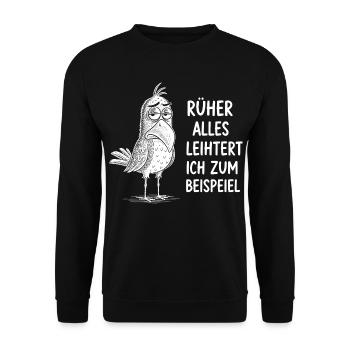 früher war Alles Leichter ich zum Beispiel lustige - Unisex Pullover - Schwarz - Vorne - Alina (178cm) & Michal (187cm)