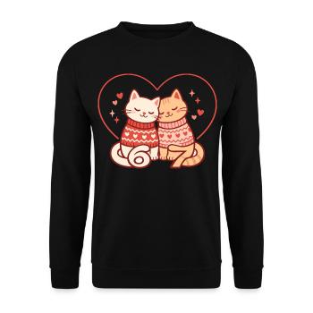 Katzen Valentinstag 67 Six Seven Lustig Niedlich - Unisex Pullover - Schwarz - Vorne - Alina (178cm) & Michal (187cm)