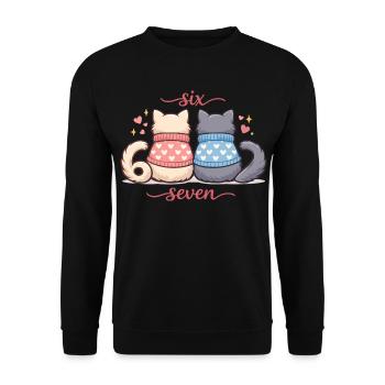 Katze Valentine 67 Six Seven Meme Geschenk Süß - Unisex Pullover - Schwarz - Vorne - Alina (178cm) & Michal (187cm)