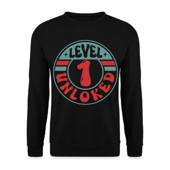 Level 1 Unlocked – Cool Gamer Design - Unisex Sweatshirt - black - Front - Alina (178cm) & Michal (187cm)