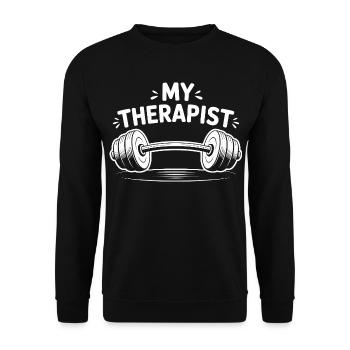 Mein Therapeut Gewichtheben - Unisex Pullover - Schwarz - Vorne - Alina (178cm) & Michal (187cm)
