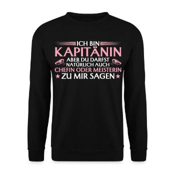 Capitaine, Patron ou Maître - Marin - Sweat-shirt Unisexe - noir - Devant - Alina (178cm) & Michal (187cm)