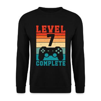 7th Birthday Level 7 Complete 7 Years Gamer - Unisex Sweatshirt - black - Front - Alina (178cm) & Michal (187cm)