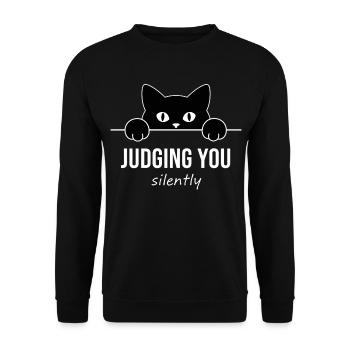 Te juger silencieusement - Chat drôle - Sweat-shirt Unisexe - noir - Devant - Alina (178cm) & Michal (187cm)
