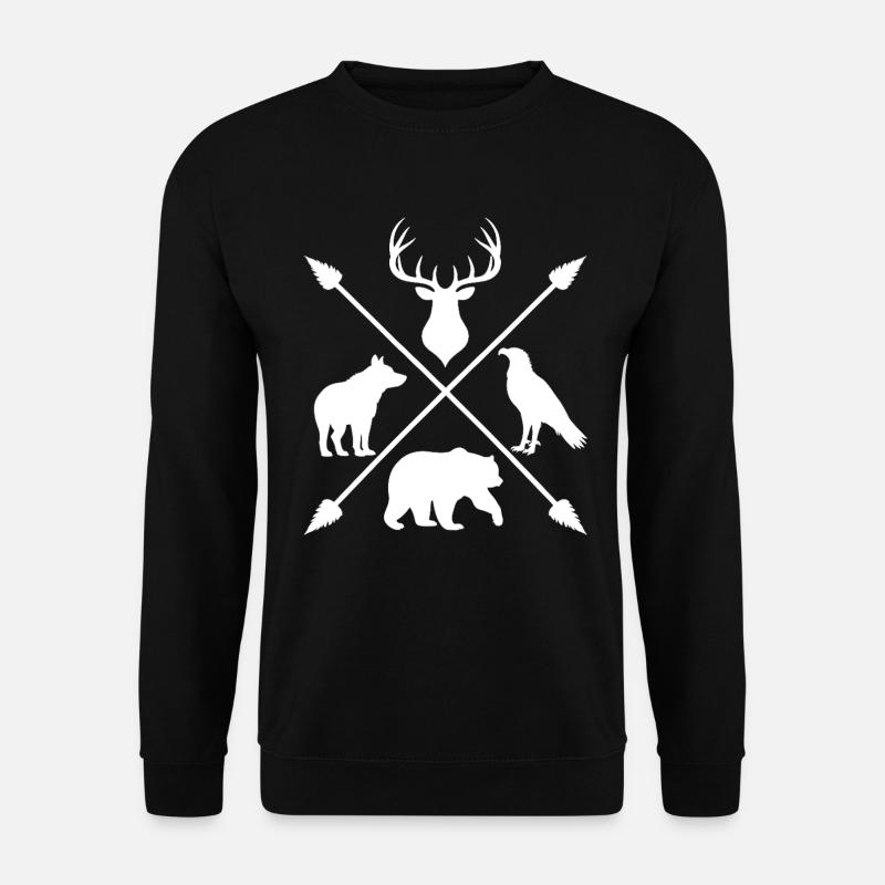 Waldtiere Wildnis Hirsch Wolf Bär Pfeile - Unisex Pullover - Schwarz