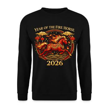 Feuerpferd 2026 T-Shirt | Chinesisches Neujahr Ste - Unisex Pullover - Schwarz - Vorne - Alina (178cm) & Michal (187cm)