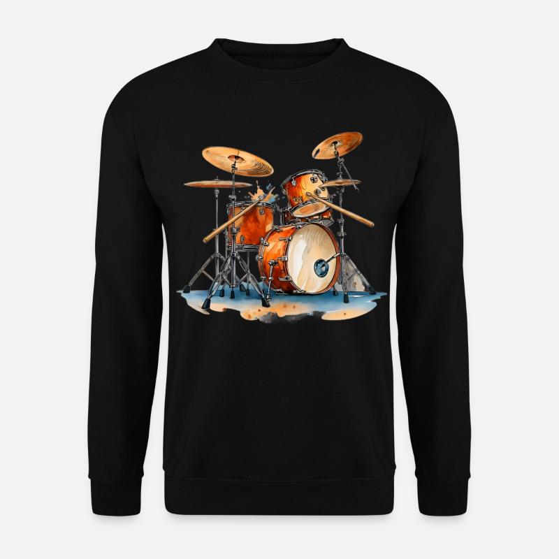 Schlagzeug Set in Wasserfarben Musik Instrumente - Unisex Pullover - Schwarz