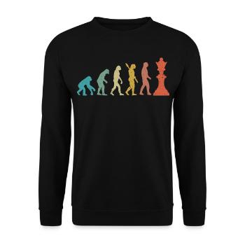 Entwicklung vom Mann zum König Schachhumor - Unisex Pullover - Schwarz - Vorne - Alina (178cm) & Michal (187cm)