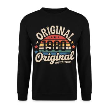 1980er Vintage Limited Edition Geschenk 1980er Jahre - Unisex Pullover - Schwarz - Vorne - Alina (178cm) & Michal (187cm)
