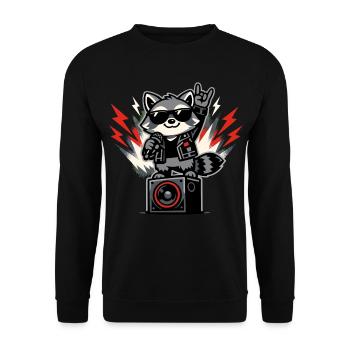 Retro Waschbär Rock Musik Geschenk - Unisex Pullover - Schwarz - Vorne - Alina (178cm) & Michal (187cm)