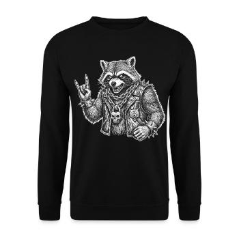 Retro Waschbär Rock Musik Geschenk Lustig - Unisex Pullover - Schwarz - Vorne - Alina (178cm) & Michal (187cm)