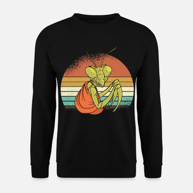 Mantis im Retro Sonnenuntergang - Unisex Pullover - Schwarz