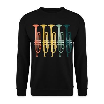 Trompeten Retro Vintage - Unisex Pullover - Schwarz - Vorne - Alina (178cm) & Michal (187cm)