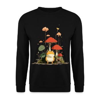 Frog in front of red mushrooms in the forest - Unisex Sweatshirt - black - Front - Alina (178cm) & Michal (187cm)