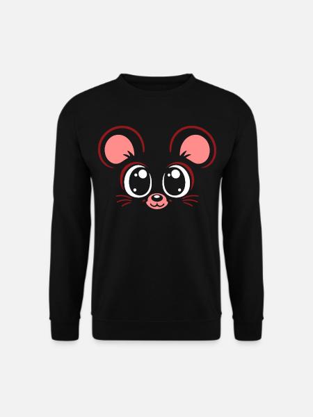 Maus | Big Face Kostüm Karneval Verkleidung - Unisex Pullover - Schwarz