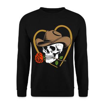 Cow-boy squelette avec rose et chapeau - Sweat-shirt Unisexe - noir - Devant - Alina (178cm) & Michal (187cm)