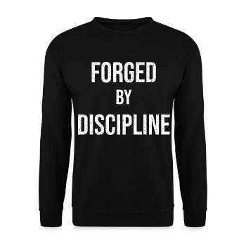 Fight Forge: Von Disziplin geschmiedet Gym Zitat - Unisex Pullover - Schwarz - Vorne - Alina (178cm) & Michal (187cm)