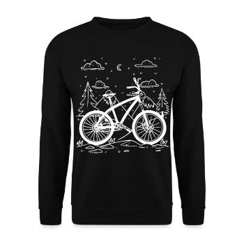 Cartoon Fahrradfahrer - Unisex Pullover - Schwarz - Vorne - Alina (178cm) & Michal (187cm)