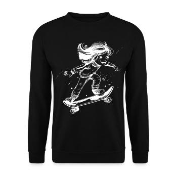 Skateboarding Girl Drawing - Unisex Sweatshirt - black - Front - Alina (178cm) & Michal (187cm)