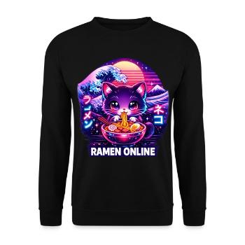 Ramen Neon Katze Kawaii Japan - Unisex Pullover - Schwarz - Vorne - Alina (178cm) & Michal (187cm)