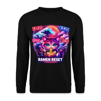 Ramen Katze Gaming Neon Kawaii Japan - Unisex Pullover - Schwarz - Vorne - Alina (178cm) & Michal (187cm)