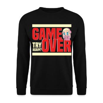Game Over Retro Humor Noch Mal? - Unisex Pullover - Schwarz - Vorne - Alina (178cm) & Michal (187cm)