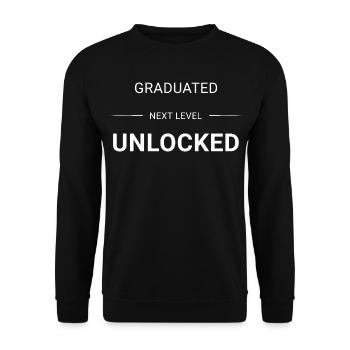 GRADUATED_NEXT_LEVEL_UNLOCKED_white - Unisex Pullover - Schwarz - Vorne - Alina (178cm) & Michal (187cm)