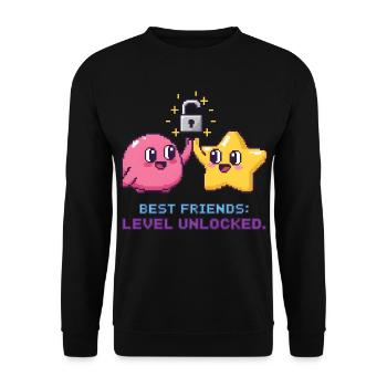 Best Friends BFF Pixel Gaming Level Up - Unisex Sweatshirt - black - Front - Alina (178cm) & Michal (187cm)