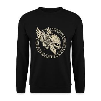 Viking Helmet Runes Warrior - Unisex Sweatshirt - black - Front - Alina (178cm) & Michal (187cm)