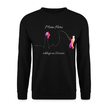Mon cœur bat selon le design Water Funny Angler - Sweat-shirt Unisexe - noir - Devant - Alina (178cm) & Michal (187cm)