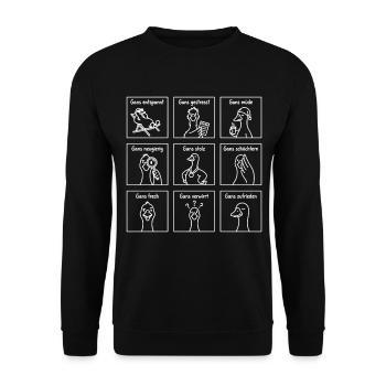 Gans viele Gefühle – Lustiges Wortspiel mit Gänsen - Unisex Pullover - Schwarz - Vorne - Alina (178cm) & Michal (187cm)