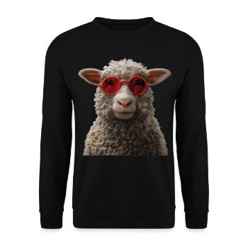 Schaf mit Sonnebrille - Unisex Pullover - Schwarz - Vorne - Alina (178cm) & Michal (187cm)