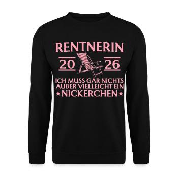 Rentnerin 2026 Muss nix außer Nickerchen - Unisex Pullover - Schwarz - Vorne - Alina (178cm) & Michal (187cm)