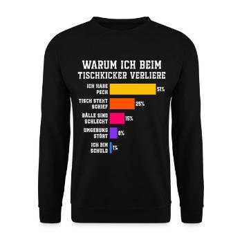 Warum ich beim Tischkicker verliere Tischfussball - Unisex Pullover - Schwarz - Vorne - Alina (178cm) & Michal (187cm)