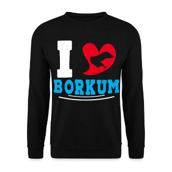 Borkumer Insel I LOVE BORKUM Lustiges - Unisex Pullover - Schwarz - Vorne - Alina (178cm) & Michal (187cm)