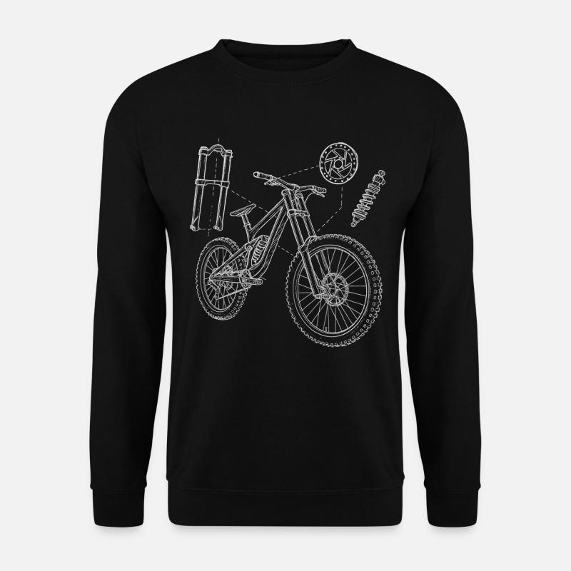 MTB Geometry Sketch: Downhill Exploded Drawing - Unisex Sweatshirt - black