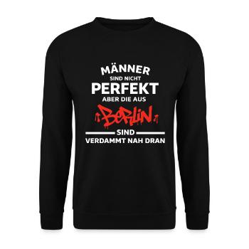 Männer aus Berlin Spruch - Unisex Pullover - Schwarz - Vorne - Alina (178cm) & Michal (187cm)