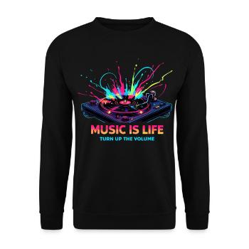 Music Is Life Turntable Beat - Unisex Pullover - Schwarz - Vorne - Alina (178cm) & Michal (187cm)