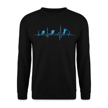Hockey eishockey herzschlag eishockeyspieler - Unisex Pullover - Schwarz - Vorne - Alina (178cm) & Michal (187cm)