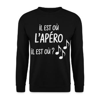 Wo ist der humorvolle Aperitif mit Freunden - Unisex Pullover - Schwarz - Vorne - Alina (178cm) & Michal (187cm)