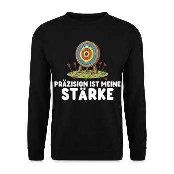Präzision ist meine Stärke - Bogenschießen - Unisex Pullover - Schwarz - Vorne - Alina (178cm) & Michal (187cm)