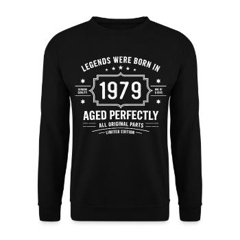 Original 1979 Vintage | Geburtstagsgeschenk 1979 - Unisex Pullover - Schwarz - Vorne - Alina (178cm) & Michal (187cm)