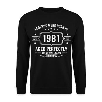 Original 1981 Vintage | Geburtstagsgeschenk 1981 - Unisex Pullover - Schwarz - Vorne - Alina (178cm) & Michal (187cm)
