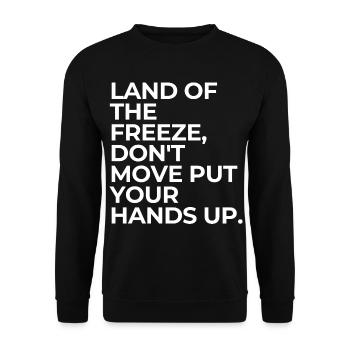 Citation drôle de USA : Land Of The Freeze Jeu de mots humoristique - Sweat-shirt Unisexe - noir - Devant - Alina (178cm) & Michal (187cm)